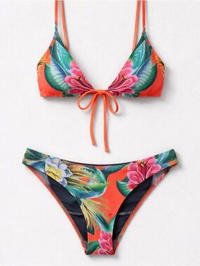 Mara Hoffman - Tropical Floral Tie-Front Bikini Set - Orange Floral reversible